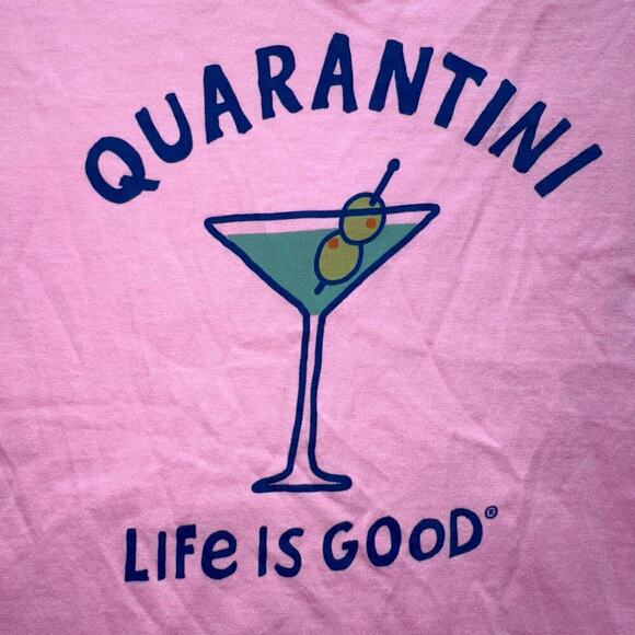 NWOT Women’s Small Life Is Good Quarantini Graphic SS Crusher VNeck TShirt Pink - Picture 1 of 7